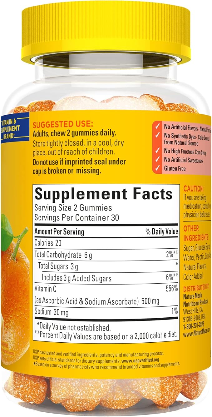 Nature Made Extra Strength Dosage Vitamin C 500 mg per Serving, Dietary Supplement for Immune Support, 60 Gummies, 30 Day Supply (Pack of 2)