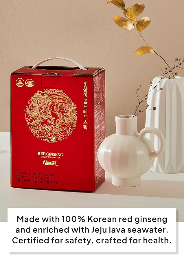 Korean Food Sanglimwon Red Ginseng Gold Stick, 7mg Ginsenosides, 100 Sticks (4-Month Supply), Bulk Korean Panax Ginseng Extract for Energy and Wellnes, 상림원 홍삼