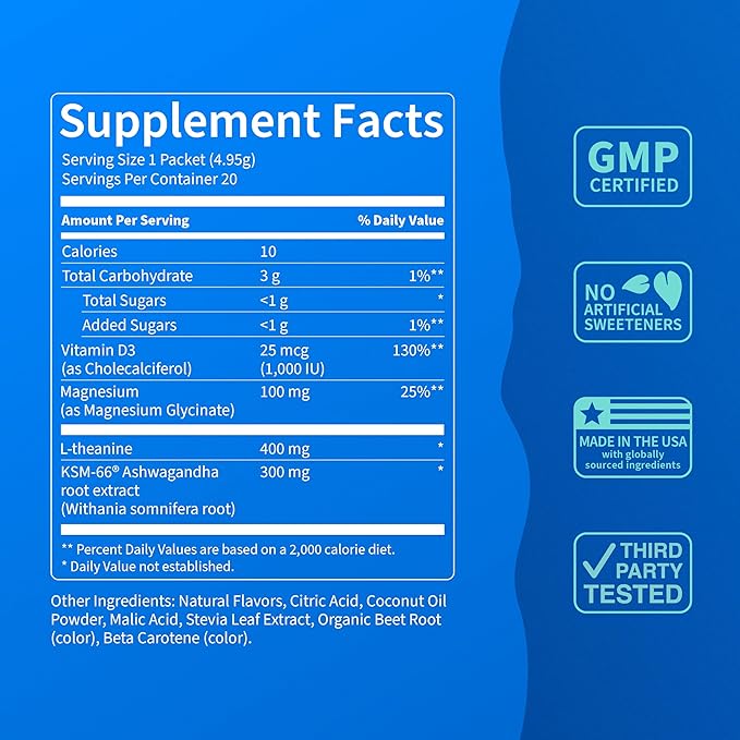 Supercalm Drink Mix - Ashwagandha KSM 66, Magnesium Glycinate & L-Theanine Supplement - Ashwagandha Root Extract - Focus and Relaxation Support (20 Travel Packets) - Orange Creamsicle