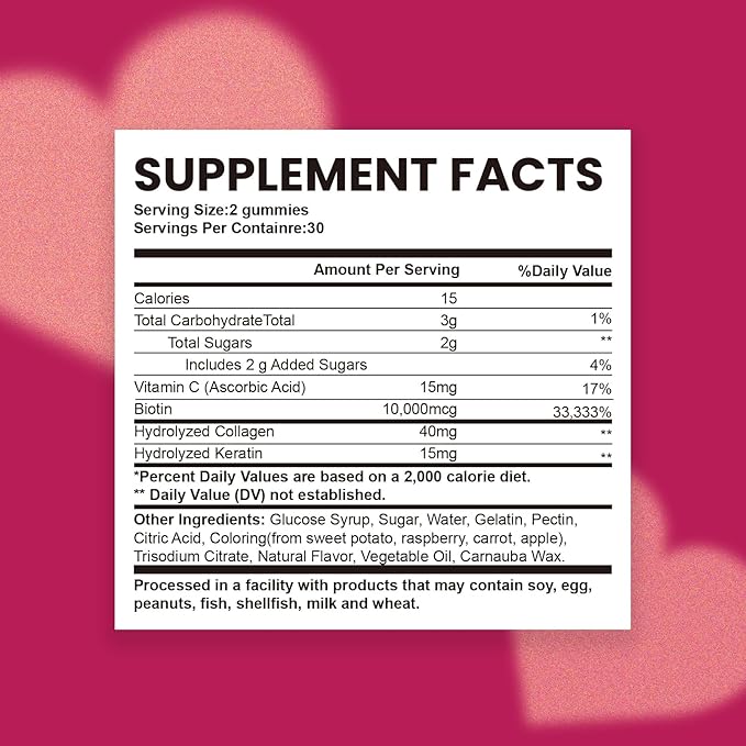 Biotin Gummies10000mcg Collagen Keratin Gummies Supplements Gummy Hair Skin And Nails Vitamins Gummies Daily Hair Nail Growth & Strengthener Gummies For Women Vegan Biotin Vitamin C Gummy120 Count