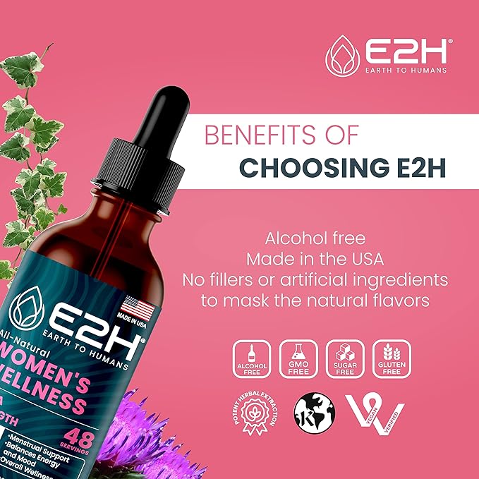 E2H All Natural Women's Wellness, Hormone Balance and PMS Relief with Black Cohosh, Dong Quai and Licorice Root for Hot Flash Relief (2 Bottles)