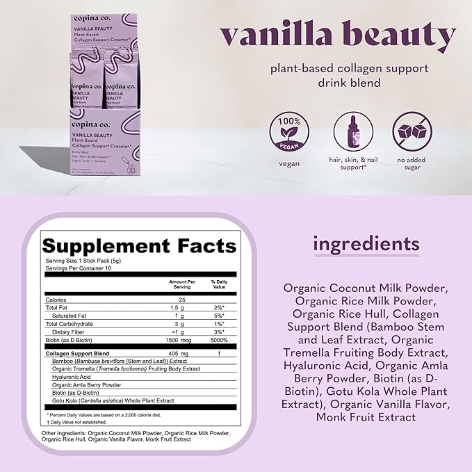 Vegan Collagen Booster Mix: Plant Based Collagen Support Smoothie Drink Vegan Blend Variety Pack | Matcha, Vanilla, & Cacao Calm | 3 Cartons, 10 Individual Stick Packs per Carton