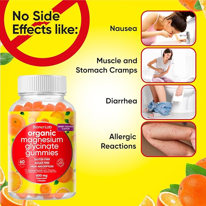 Magnesium Glycinate Chewable Gummies (600mg) for Kids & Adults Women Men - Vegan Complex with Calcium Potassium Vitamin D B6 L-Theanine - Sugar & Gluten Free - Orange Flavor