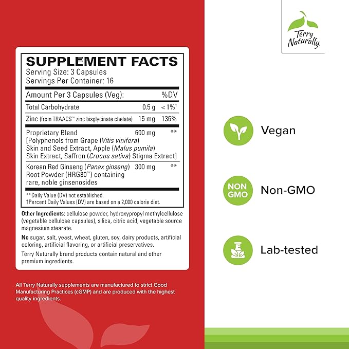 Terry Naturally Male Sexual Health - Dietary Supplement to Support Healthy Blood Flow & Circulation - with Korean Red Ginseng - Herbal Supplement for Men to Aid Healthy Energy - 48 Capsules