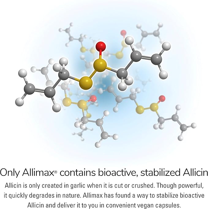 Allimax Pro 450mg 100 Vegicaps. Allicin Garlic Supplement to Support Your Body’s Immune Function. With Stabilized Allicin Extracted from Clean & Sustainable Spanish Grown Garlic. Professional Strength