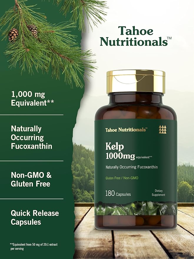 Tahoe Nutritionals Kelp Supplement Capsules | 1000mg | 180 Count | Non-GMO & Gluten Free Extract