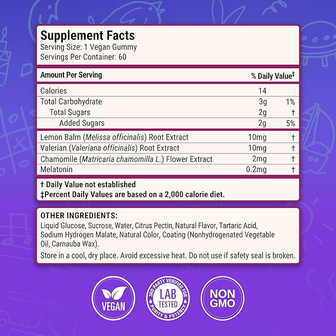 Nested Naturals Luna Kids Sleep Gummies - Non-Habit Forming Kids Melatonin Gummy with Valerian Root, Chamomile, and Lemon Balm - Children's Melatonin Sleep Aid - Mixed Berry, 60 Vegan Gummies