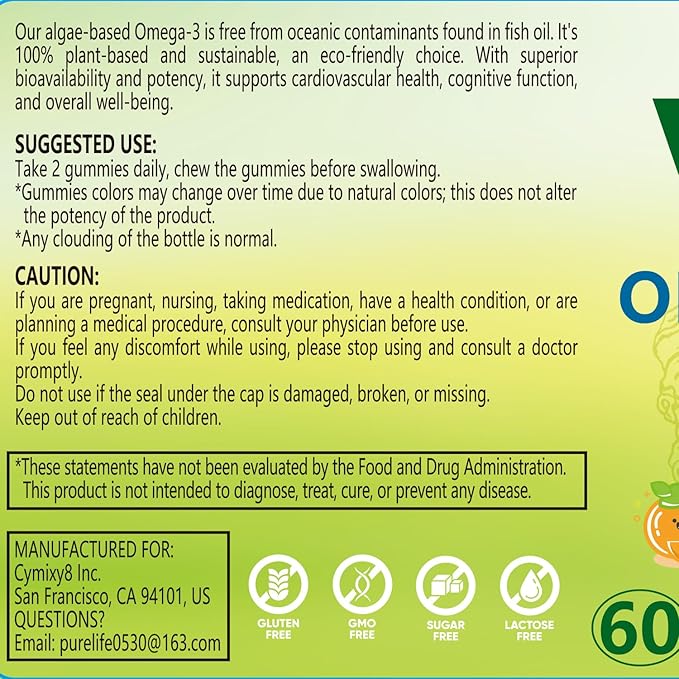 Vegan Omega 3 & Turmeric Gummies 2500mg, Algae Omega 3 DHA 800mg&EPA 400mg, with MSM, Vitamin D3, Turmeric Root Extract for Brain, Eye, Joint, Fish Oil Supplements Alternative, Sugar Free