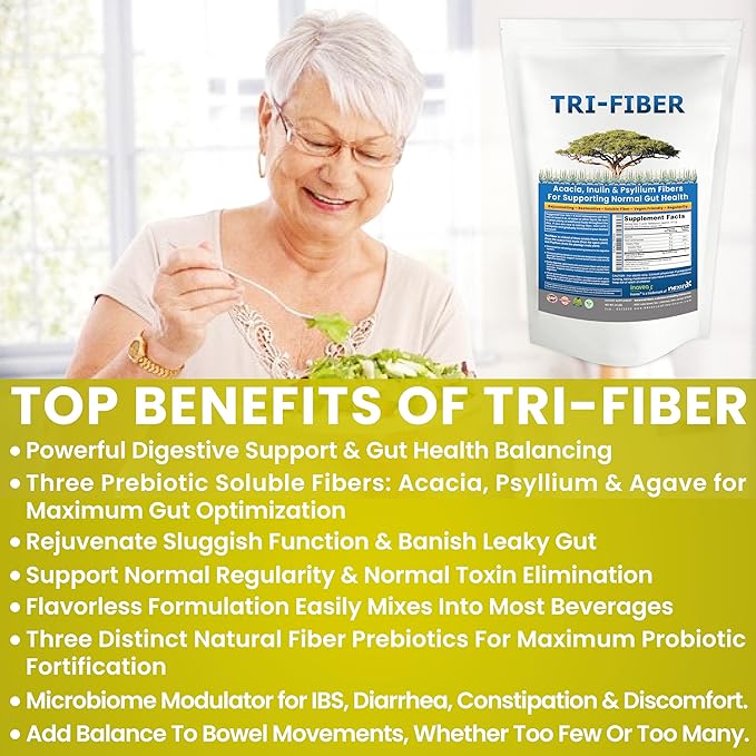 Tri-Fiber Organic Soluble Fiber Powder, Unflavored High Fiber 3-in-1 Soluble Fiber Supplement for Digestive Support. Dietary Fiber 2.5 lbs (40oz)