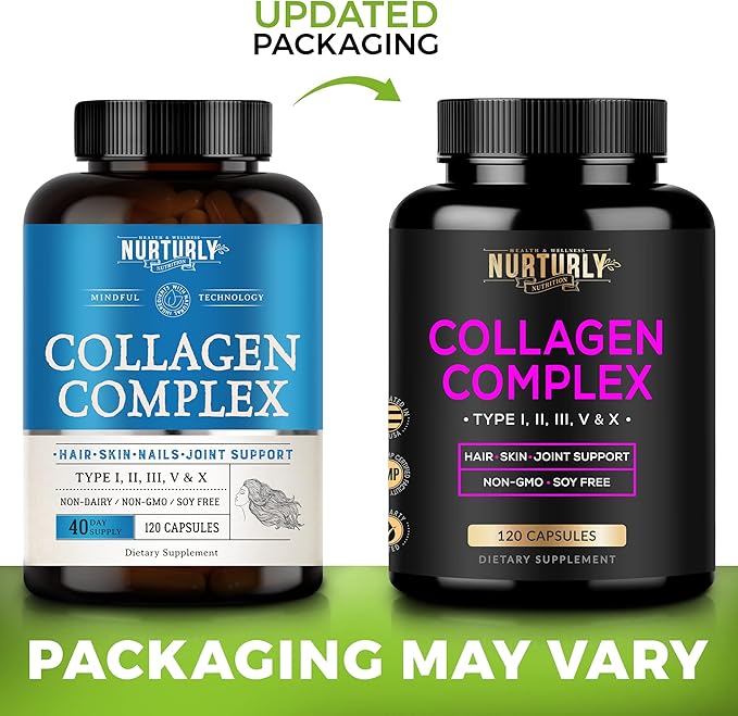 Multi Collagen Peptides Powder Capsules - Hydrolyzed Collagen Peptides Types (I, II, III, V & X) - Collagen Supplements for Hair, Skin & Nails - 120 Capsules