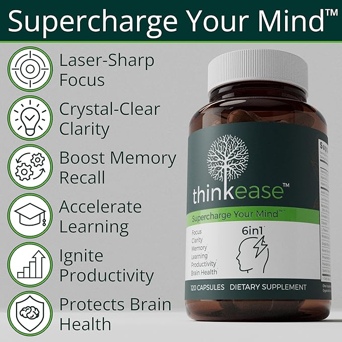 Brain Supplement (120 Capsules) | Memory, Mental Clarity, Focus, Cognitive Performance | Nootropic Supplement with L-Theanine, Acetyl L-Carnitine, Phosphatidylserine, Lion's Mane & More
