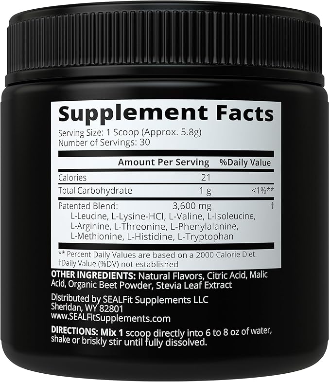 SEALFIT Essential Amino Acids Pre + During + Post Workout Powder. EAA + BCAA Aminos Supplement for Energy, Muscle Growth, and Recovery. EAAs and BCAAs Preworkout for Men & Women. Perfect Berry Flavor