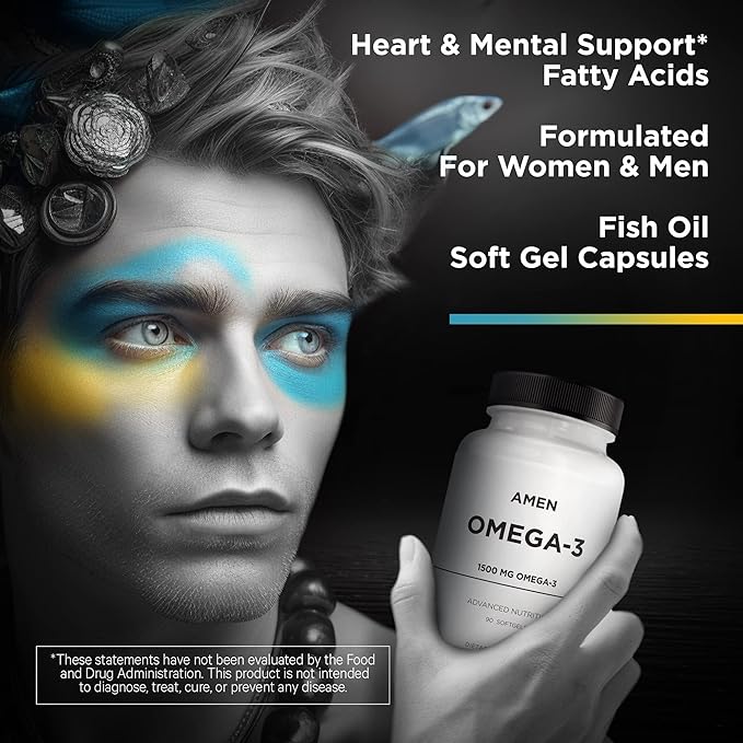 Amen Omega-3 Supplement - 1500mg High-Potency Daily Omega 3 - EPA and DHA Fatty Acids Fish Oil - 45-Day Supply - Fatty Acid Supplements - Fish Oil Pills - Non-GMO - 90 Soft Gels Capsules