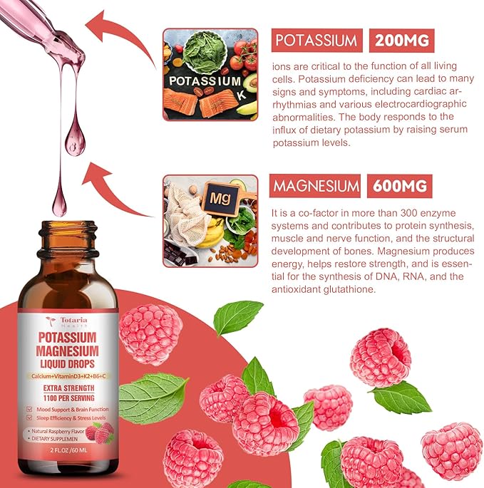 Potassium Magnesium Supplement Liquid Drops - Vitamin K 2 Potassium Supplement Complex Magnesium Glycinate Liquid Citrate Oil High Absorption Potasio Support Bone, Muscle, Leg Cramps, Immune Support