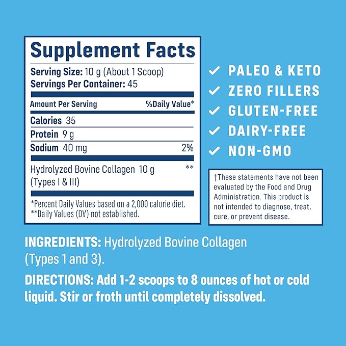 NativePath Collagen Peptides Protein - Hydrolyzed Type 1 & 3 Collagen Powder for Skin, Hair, Nails - 15.9 oz (45 Servings)