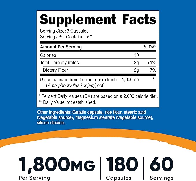 Nutricost Glucomannan 1,800mg Per Serving, 180 Capsules (3 Bottles)