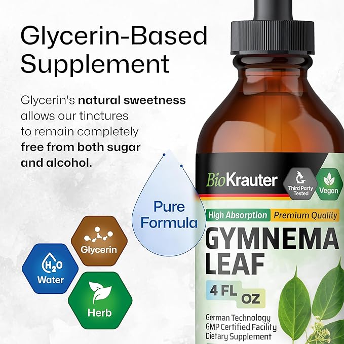 BIO KRAUTER Gymnema Sylvestre Extract Drops - Alcohol and Sugar Free - Vegan Gymnema Leaf Extract 4 Fl.Oz.