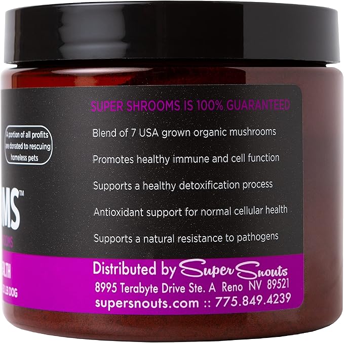 Super Snouts Super Shrooms Mushroom Immune Support Supplement for Dogs and Cats, 5.29 oz - Made in USA Organic Non-GMO, Immune Health, Strong Immunity, 7 Mushroom Blend Powder