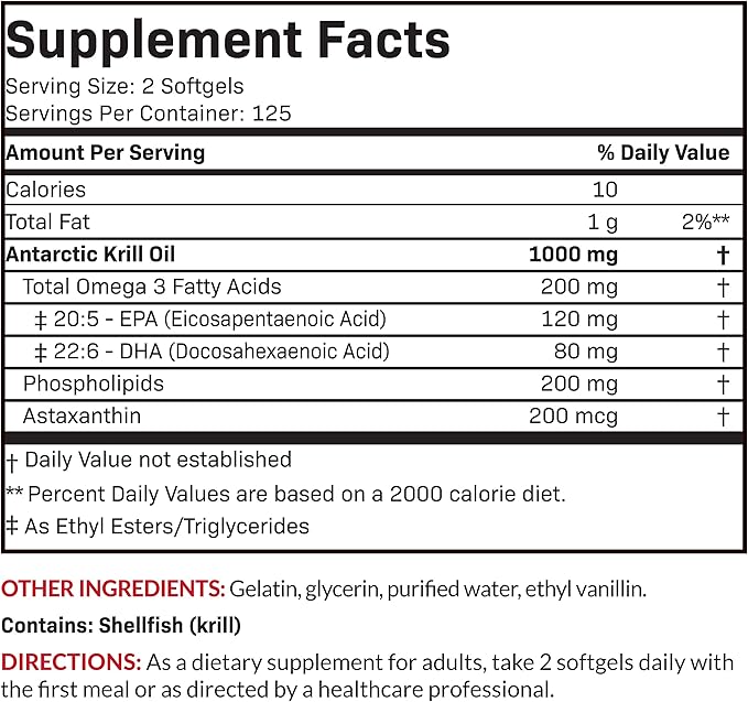 Futurebiotics Antarctic Krill Oil 1000mg with Omega-3s EPA, DHA, Astaxanthin and Phospholipids - 100% Pure Premium Krill Oil Heavy Metal Tested, Non GMO – 250 Softgels (125 Servings)