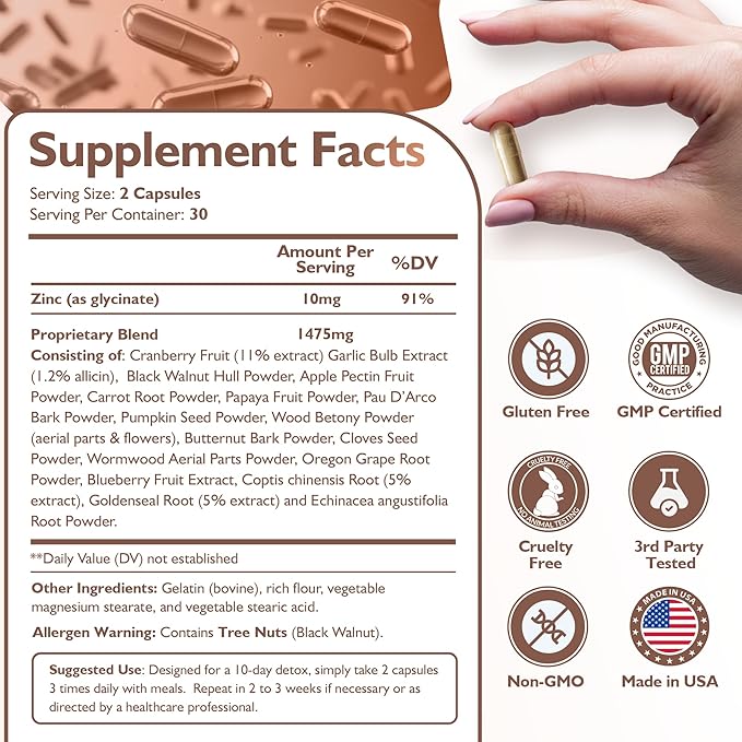 ParaComplex Intestinal Guard for Humans with Wormwood Black Walnut Cloves Garlic & More – Complete Herbal Cleanse for Gut Health & Digestive Balance – 60 Capsules