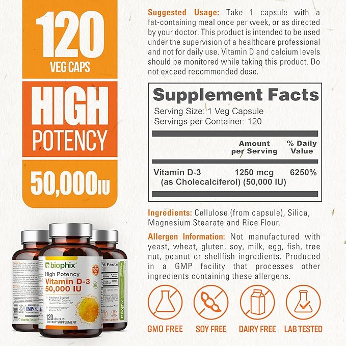 biophix Vitamin D-3 10000 IU 120 Softgels - High-Potency in Extra Virgin Olive Oil Non-GMO Soy-Free Supports Strong Bones Immune Health