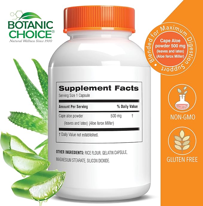 Aloe Vera- Leaf and Latex, Digestive, Liver, Stomach health-Contains Amino Acids, Vitamins, Minerals, Enzymes- 500mg-Gluten Free, Non-GMO-90 capsules