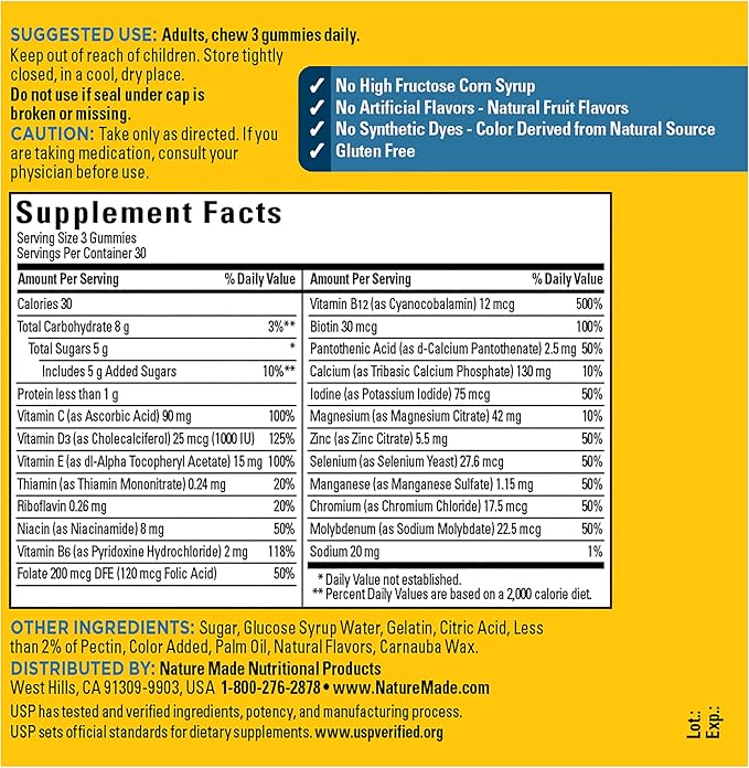 Nature Made Advanced Multivitamin Gummies for Him with Magnesium Citrate, Calcium & All 8 B Vitamins, Multivitamin for Men, 90 Gummies, 30 Day Supply