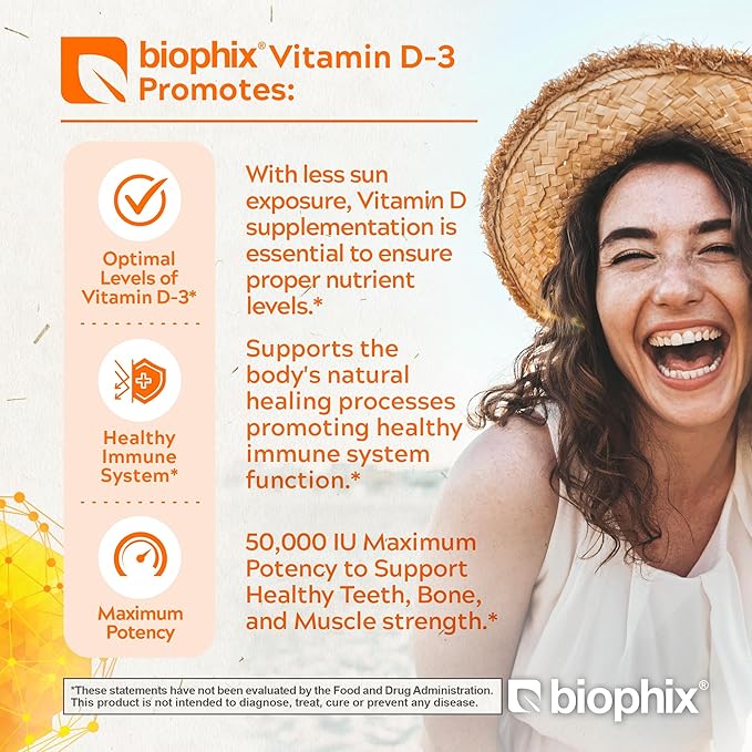 biophix Vitamin D-3 10000 IU 120 Softgels - High-Potency in Extra Virgin Olive Oil Non-GMO Soy-Free Supports Strong Bones Immune Health