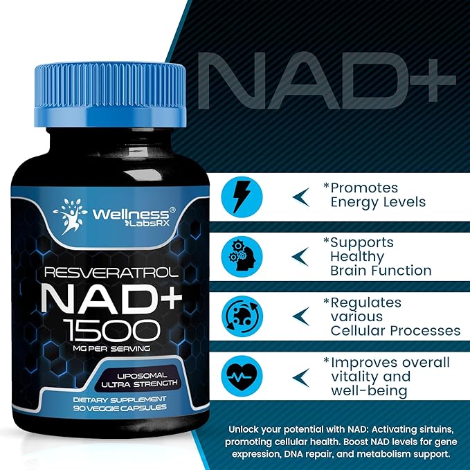 NAD Supplement, 1500mg - Liposomal NAD+ Supplement with Resveratrol, NAD Plus Boosting - Support Cellular Health, Stamina & Healthy Aging - Ultra Strength Capsules, USA Made - 3 Pack