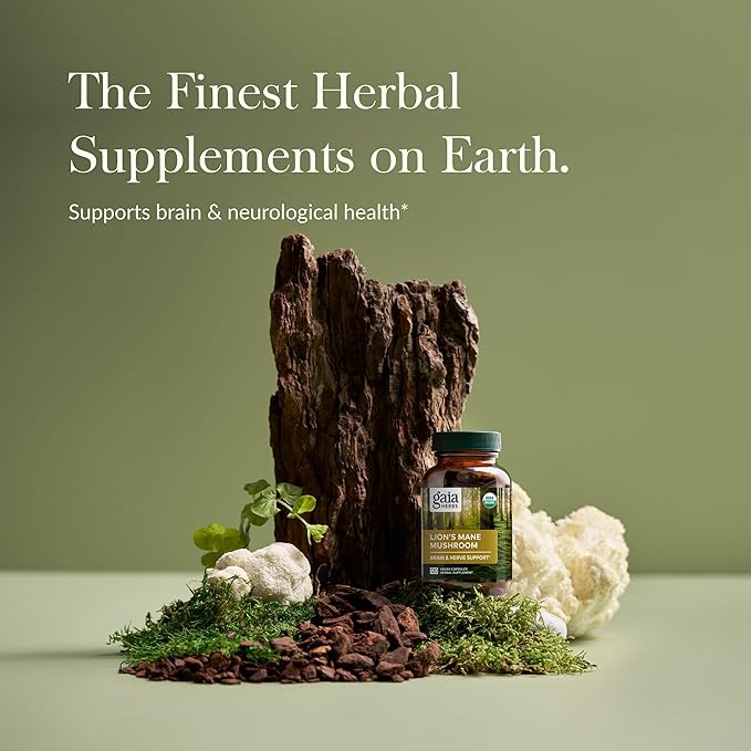 Gaia Herbs Lion’s Mane Mushroom - Brain & Nerve Health Support - 120 Vegan Capsules