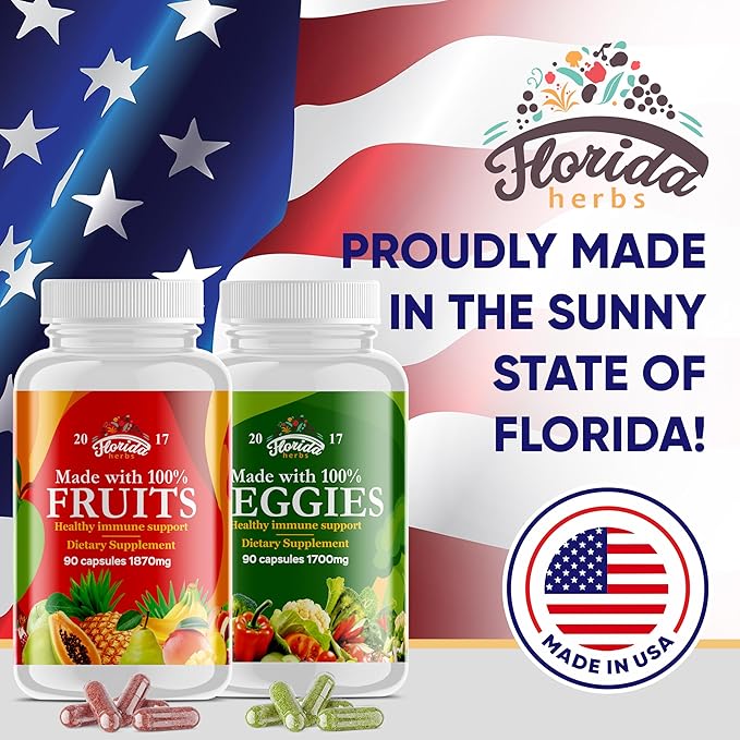 Fruits and Vegetables Supplement - 90 Fruit and 90 Veggie Capsules - Nature Vitamins, Balance of Fruits and Veggies Supports Energy Balance, Soy Free, Vegan Capsules - 90 Count (Pack of 2)