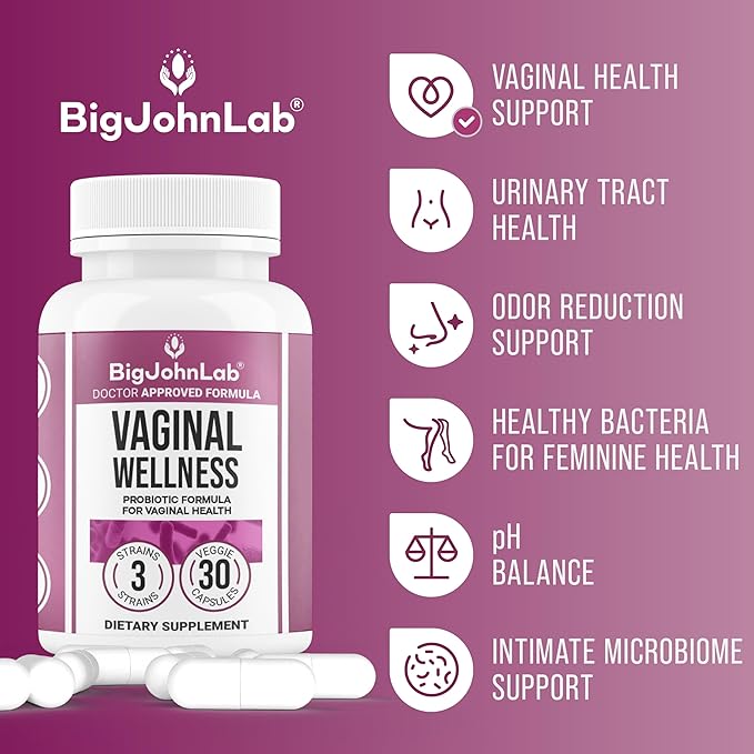 BIGJOHNLAB® - Women’s Vaginal Probiotics – PH Balance, Odor Control, Yeast, Microbiome & Feminine Health – 6B CFU, Licorice Root – Clinically Tested for Freshness & Balance – 30 CT