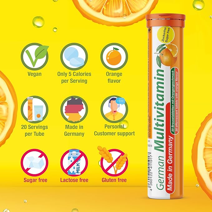 T&D German Vitamin, Minerals - 140 Vegan/Vegetarian Drink Effervescent Tablets - Mixed Fruit Flavor Box - Made in Germany