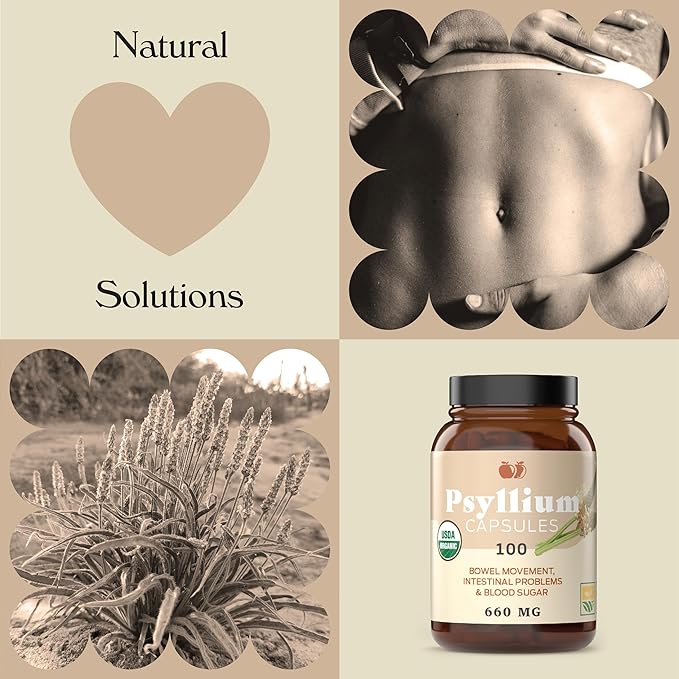 Pure Natural Whole Psyllium Husk Powder Capsules - 660mg Capsules 100 Pure Unflavored Fiber & Colon Cleanse Pills