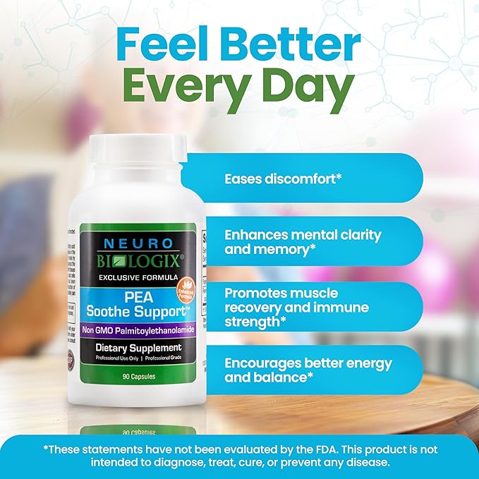 PEA Soothe Support Natural Relief Formula - PEA Supplement Featuring PEA & Resveratrol to Support Nerve Function & Reduce Sensitivity - Promotes Recovery, Mental Clarity, Energy & Everyday Balance