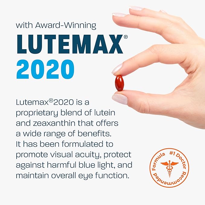 AREDS 2 Eye Vitamin & Mineral Supplement for Ocular Health, Lutemax 2020 with Natural Eye Institute AREDS 2 Study Ingredients Lutein, Vitamin C, & Zeaxanthin, 120 Mini Softgels