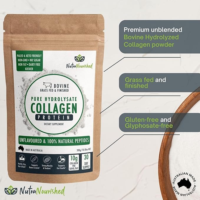 Collagen Powder Unflavoured (300 Grams) - Collagen Peptides Pure Hydrolyzed Collagen Tasteless - 31 Days Supply