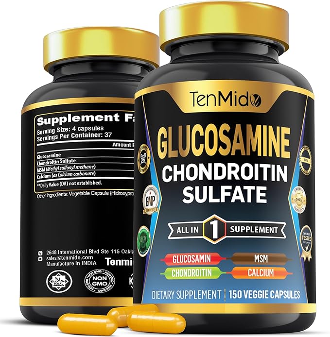 Glucosamine Chondroitin MSM Supplement for Men and Women - 4in1 Formula - Joint & Bone Health Support - 150 Capsules