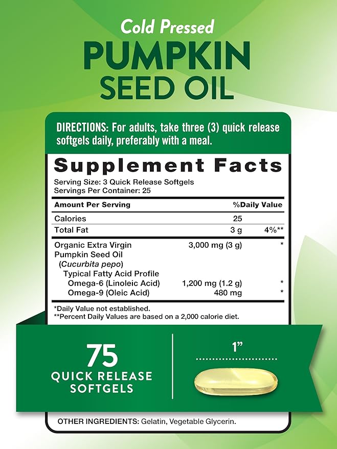 Nature's Truth Pumpkin Seed Oil | 3000mg | 75 Softgels | Cold Pressed Herbal Supplement | Non-GMO & Gluten Free Supplement