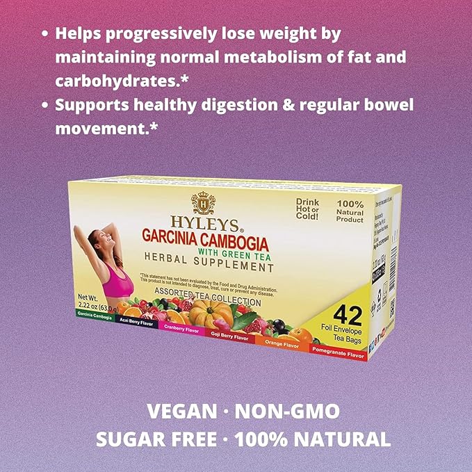 HYLEYS Tea Garcinia Cambogia Green Tea with Assorted Flavors - 42 Tea Bags (12 Pack - 504 Tea Bags Total)