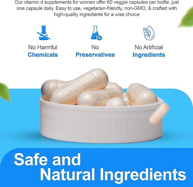 Vitamin D3 K2 Capsules for Men and Women - K2 D3 Vitamin Supplement for Healthy Heart and Bone Support, Immune System & Blood Circulation Assistance, Formulated in USA, 60 Veggie Capsules