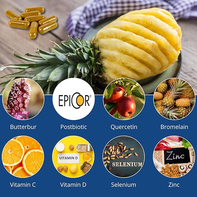 AllerEzy – Supports Healthy Histamine Levels, Sinus Comfort, and Immune Health with Butterbur, EpiCor, Quercetin, Bromelain, Vitamins C and D, Zinc, and Selenium – 60 Capsules