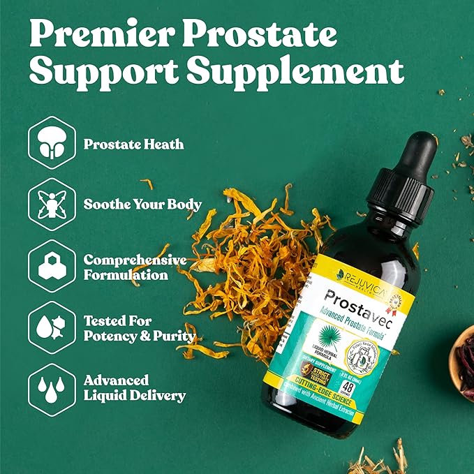 Prostavec Advanced Prostate Support Supplement - Liquid Formula for Faster Absorption with Pygeum, Saw Palmetto, Stinging Nettle + Turmeric & Damiana - Vegan, Non-GMO - 6 fl oz