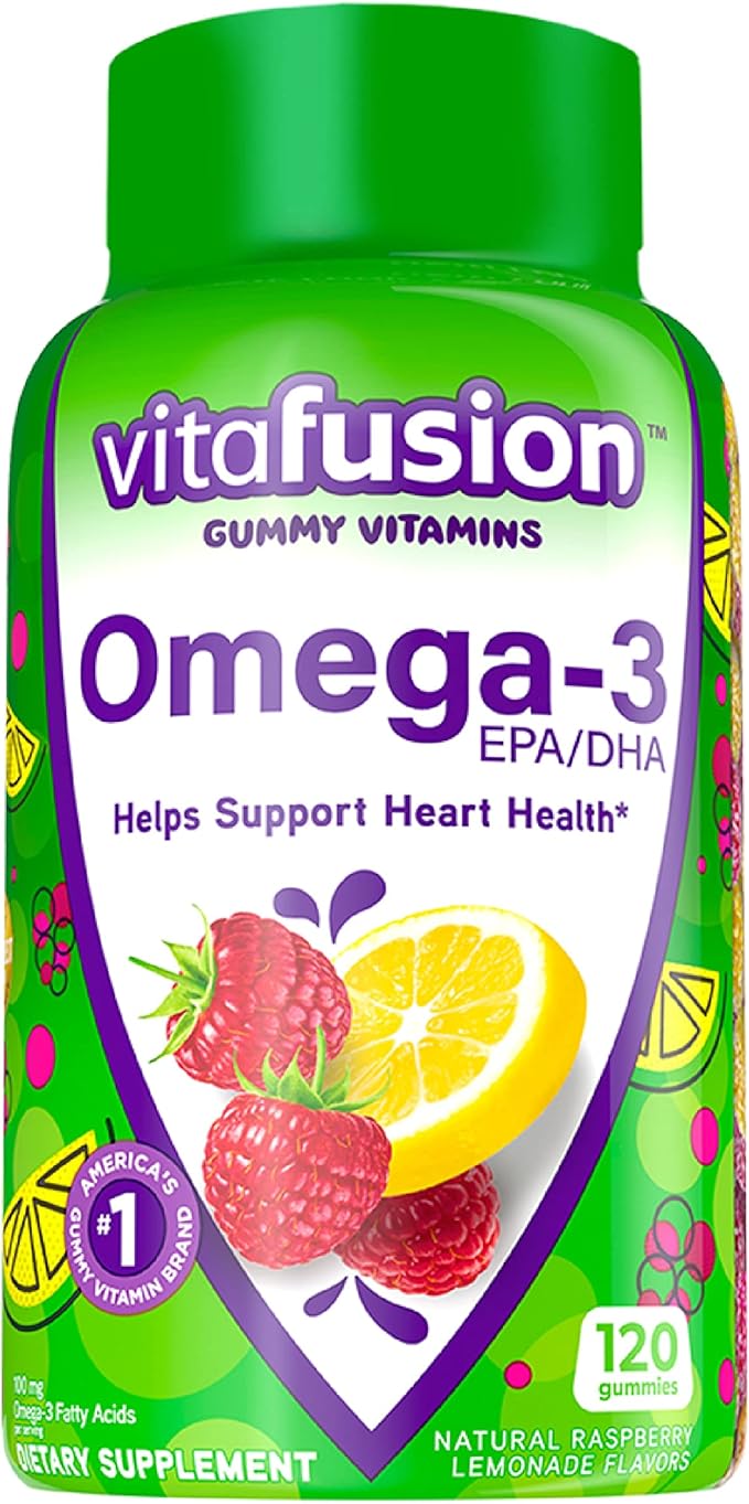 Vitafusion Probiotic Gummy Supplements, Raspberry, Peach and Mango Flavors & Omega-3 Gummy Vitamins, Berry Lemonade Flavored, Heart Health Vitamins(1) with Omega