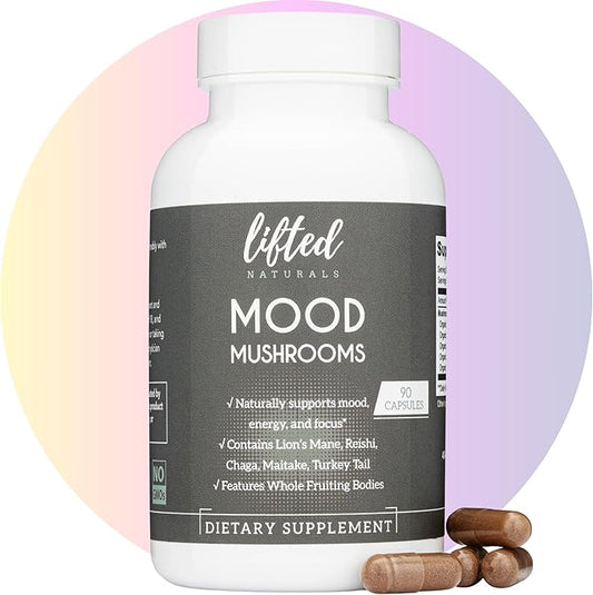 Mood Mushrooms - Lifted Mushroom Supplement - Lion's Mane, Reishi, Chaga, Turkey Tail, Maitake - Energy, Focus, Stress Relief