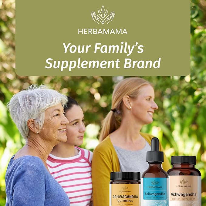 HERBAMAMA Ashwagandha Liquid Drops - Vegan Ashwagandha Root Extract for Calm & Mood Support - Non-GMO, Alcohol & Sugar-Free Calming Supplement for Adults, 28-Day Supply