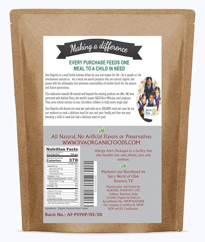 Jiva Organics Psyllium Husk Powder 1.75 LB Bulk Bag - Easy Mixing Fiber, Unflavored, Fine Ground, Non GMO Pure - Keto Friendly