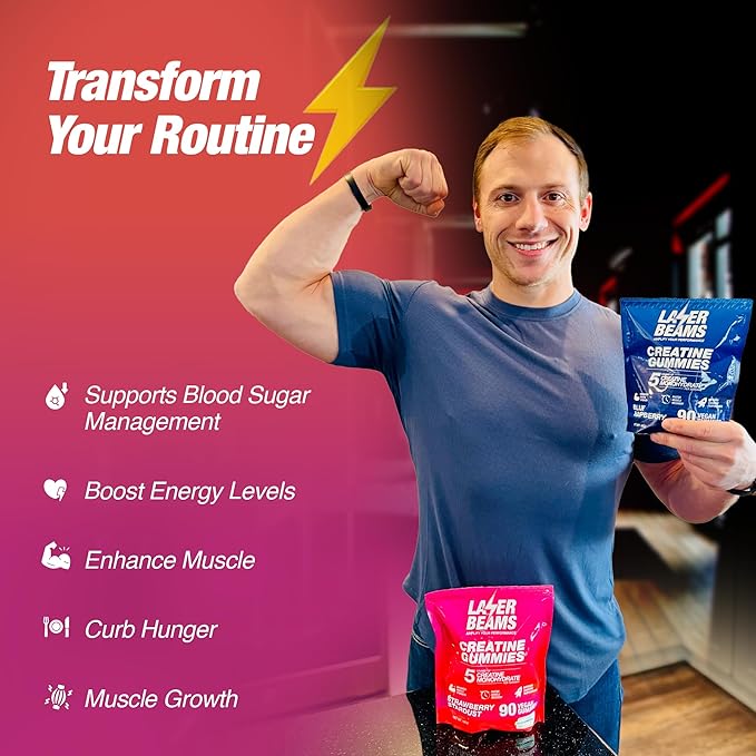 Creatine Monohydrate Gummies - 5g Creapure Creatine per Serving - Vegan, Strawberry Stardust Flavor - Boost Muscle Strength, Endurance, Recovery & Mental Focus - 90 Gummies, Gluten-Free