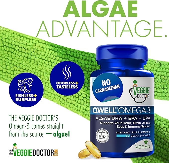 Vegan Omega 3 Supplement - Omega 3 Fish Oil Alternative - No Carrageenan – Plant Based Algae Omega3 Fatty Acid Supplements - DHA, EPA, DPA - Heart, Brain, Joint, Eye, Immune Support