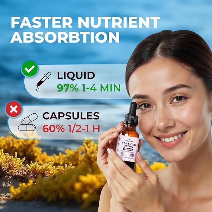 Irish Sea Moss Drops - 5X Stronger Than Sea Moss Gel - 92+ Essentials Minerals - with Black Elderberry, Burdock Root & Black Cumin - 2 Fl Oz (60ml) - Elderberry Flavor